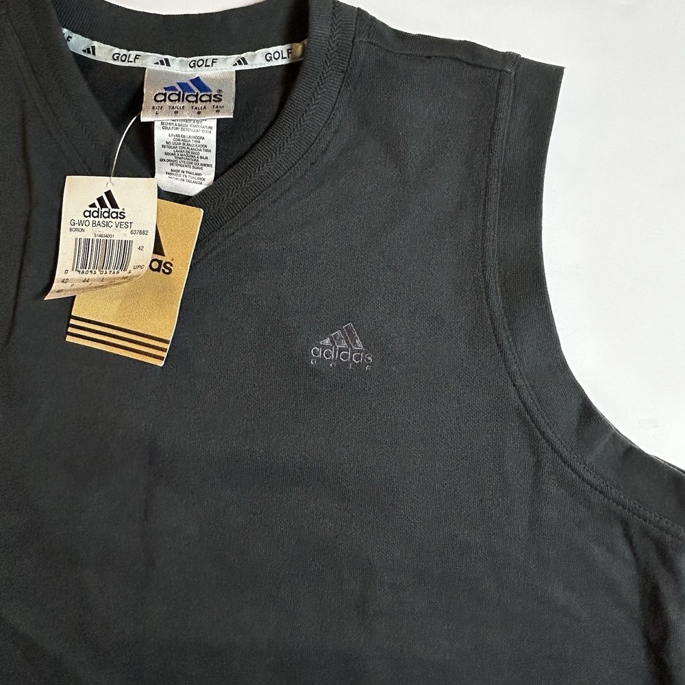 Vintage Adidas Golf Vest Men's Black V-Neck Logo On Front And Back Size Large